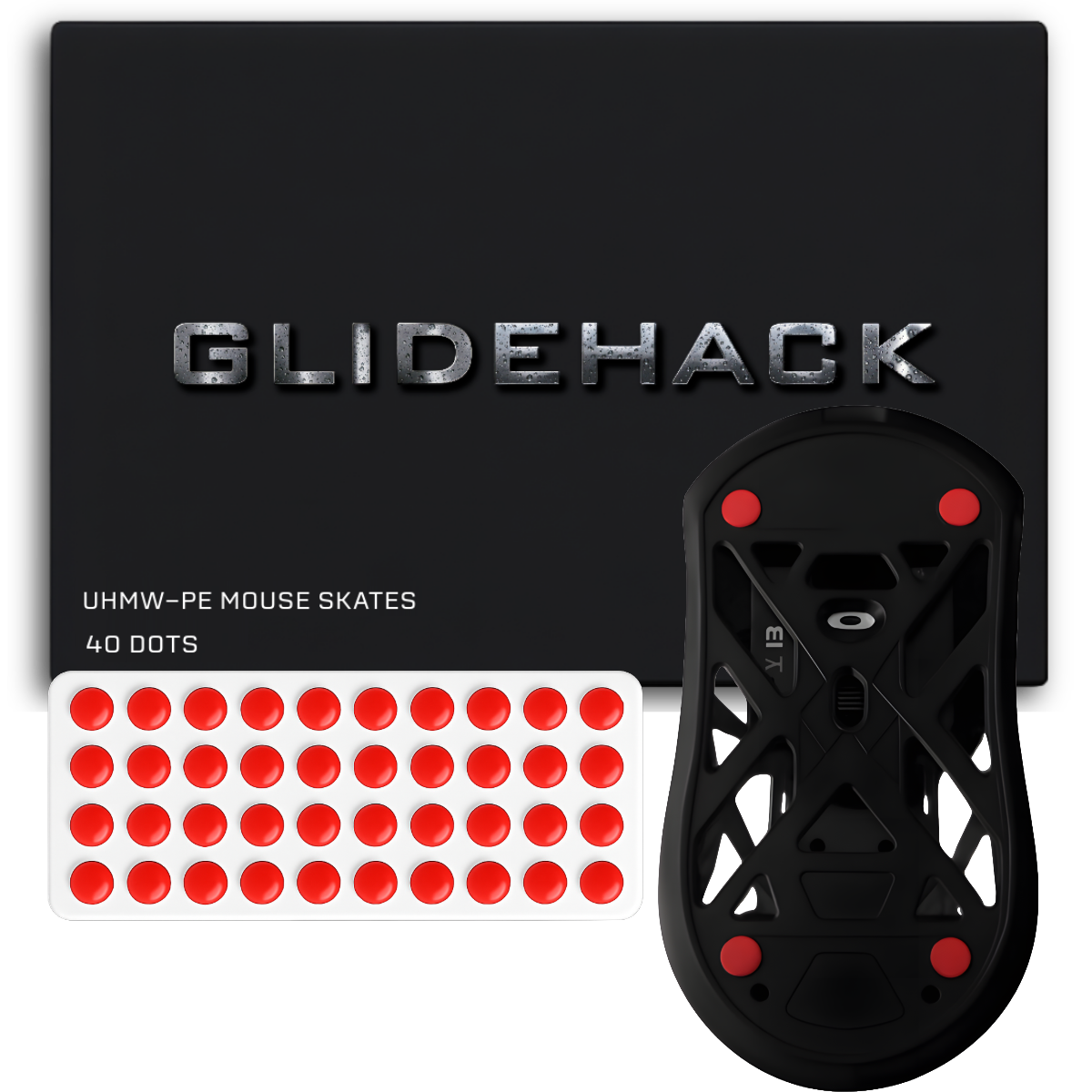 GLIDEHACK™ Mouse Skates | 40 Dots — Red | UHMW - PE