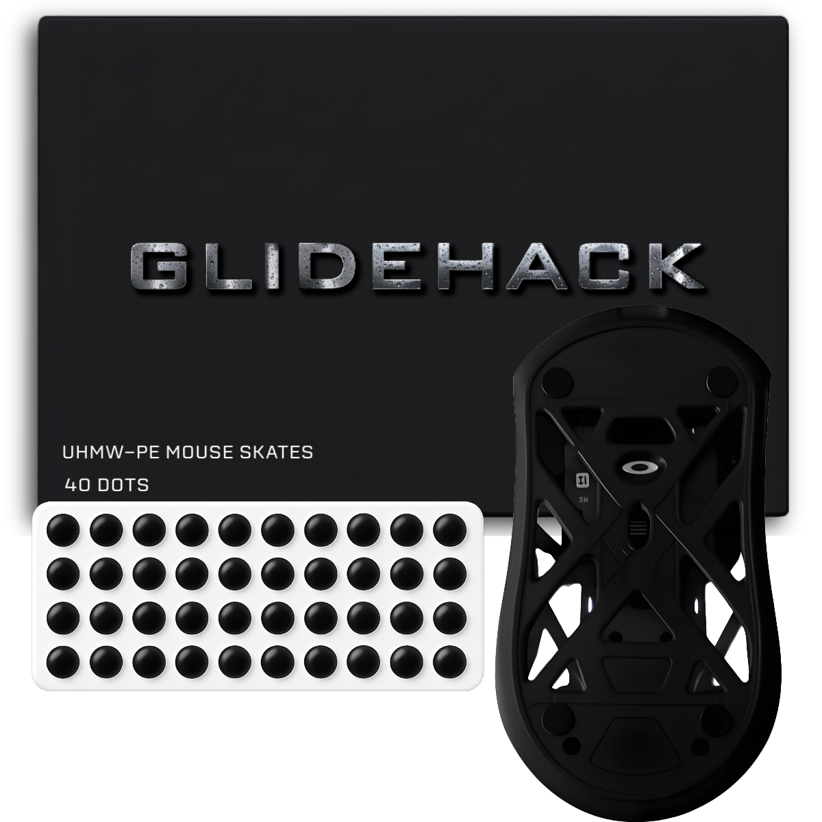 GLIDEHACK™ Mouse Skates | 40 Dots — Black | UHMW - PE