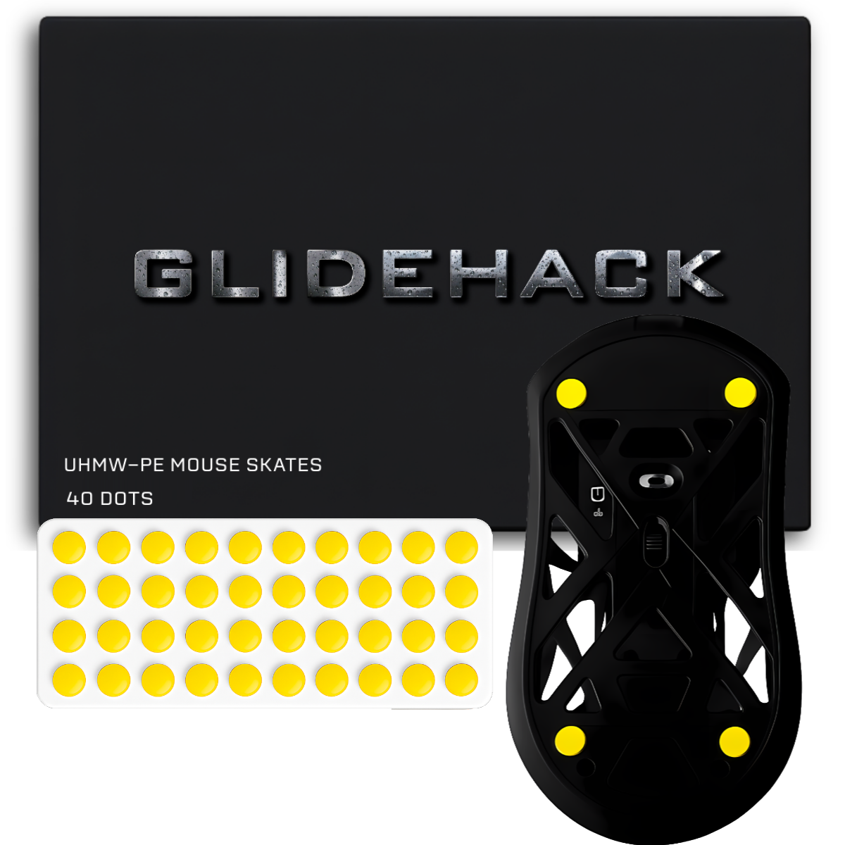 GLIDEHACK™ Mouse Skates | 40 Dots — Yellow | UHMW - PE